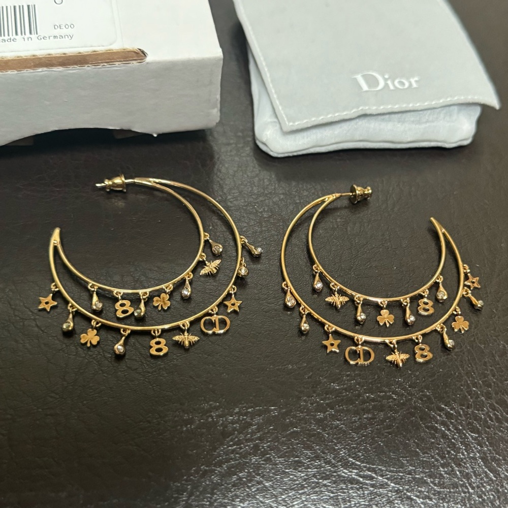 Dior Gold Charm Hoop Earrings